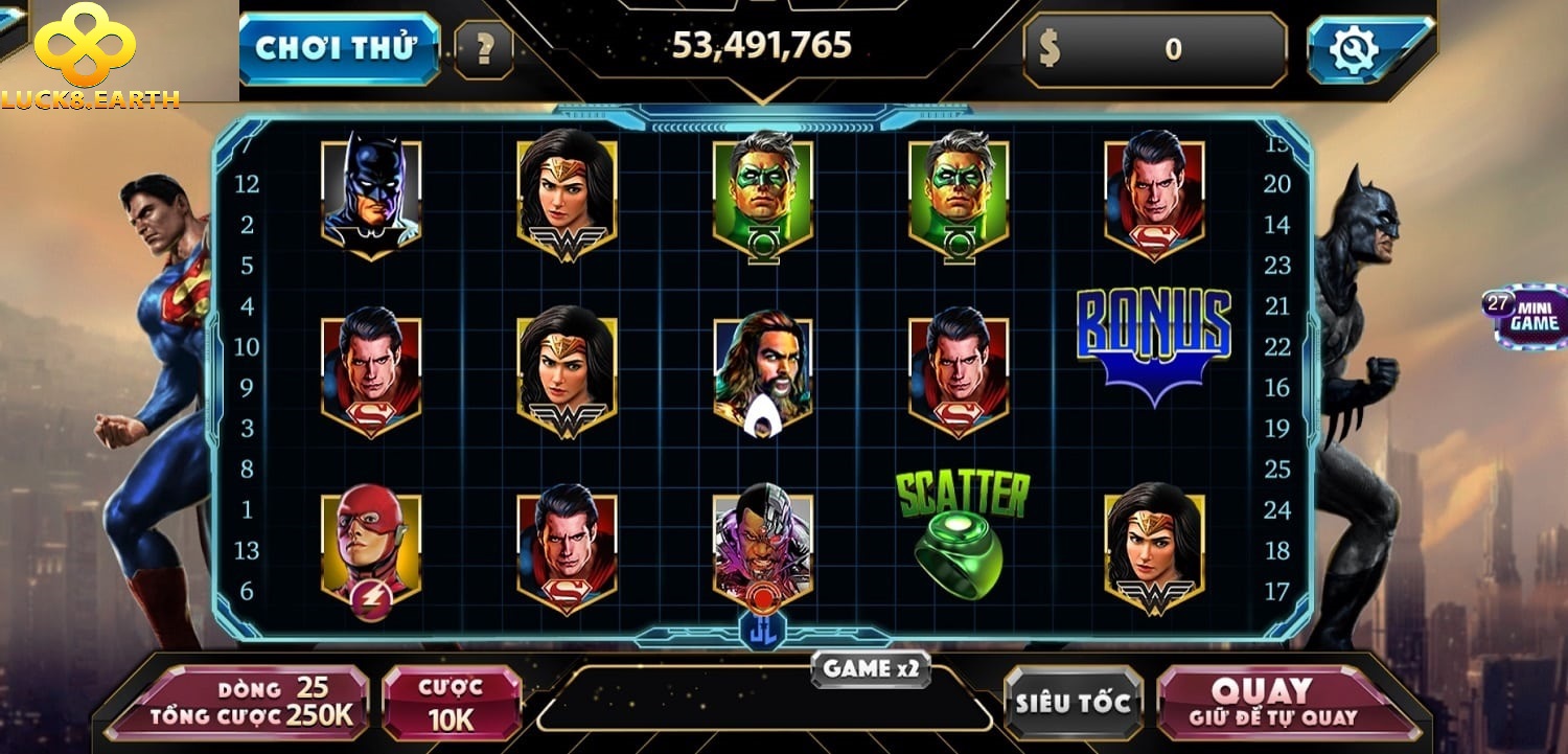 Nổ Hũ Justice Hấp Dẫn Tại Luck8 Cực Hot 2025 3 Hướng dẫn chơi game Nổ hũ Justice League tại Luck8